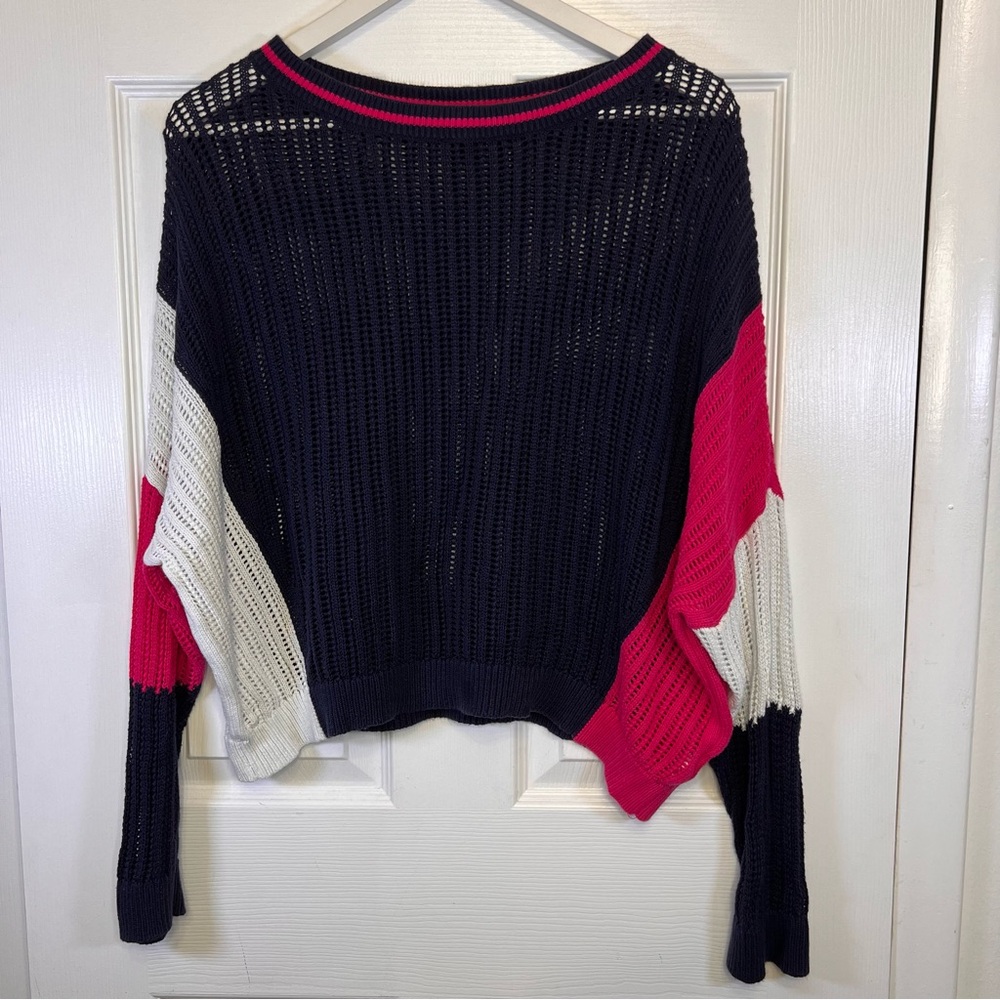 Express Colorblock Loose Knit Sweater Navy Pink White
